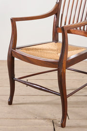 c.1900 Mahogany and rush seated library chair - TallBoy Interiors