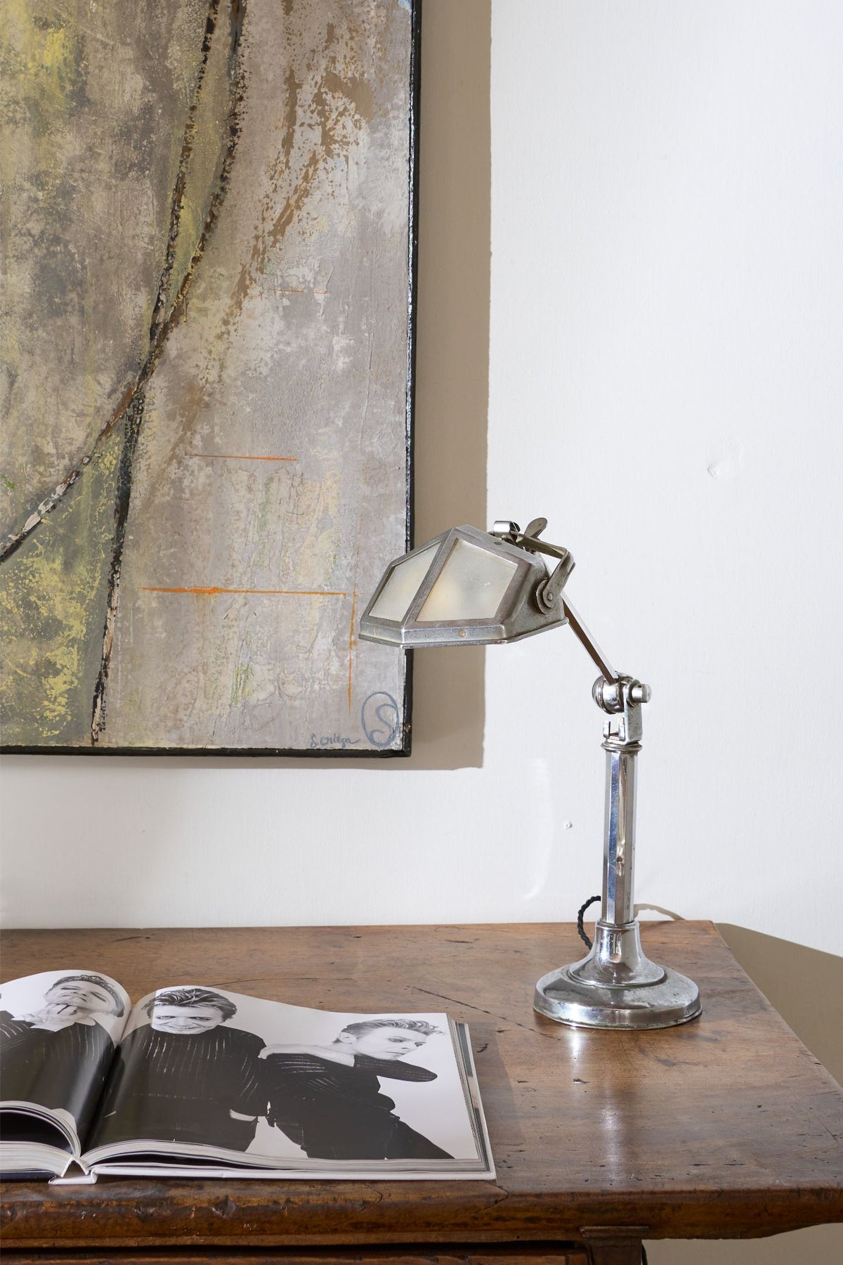 Art Deco Chrome desk lamp with frosted shade - TallBoy Interiors