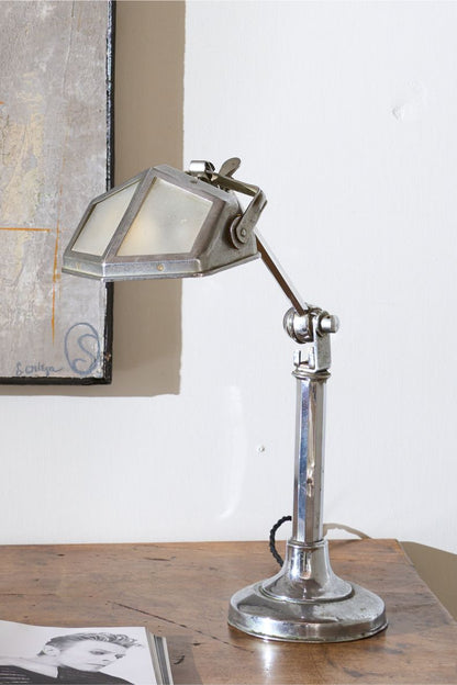 Art Deco Chrome desk lamp with frosted shade