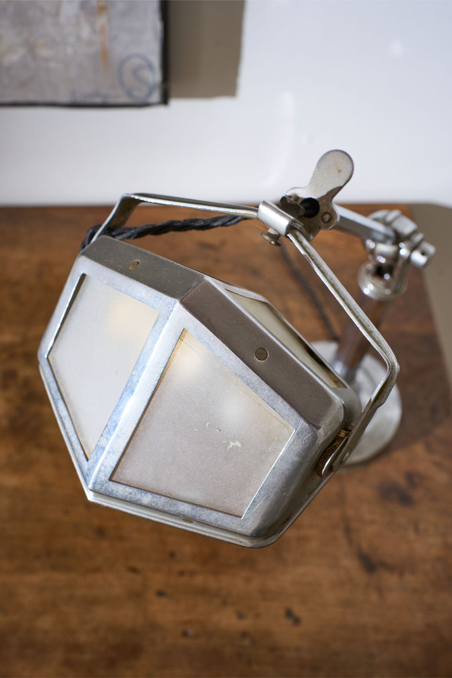 Art Deco Chrome desk lamp with frosted shade