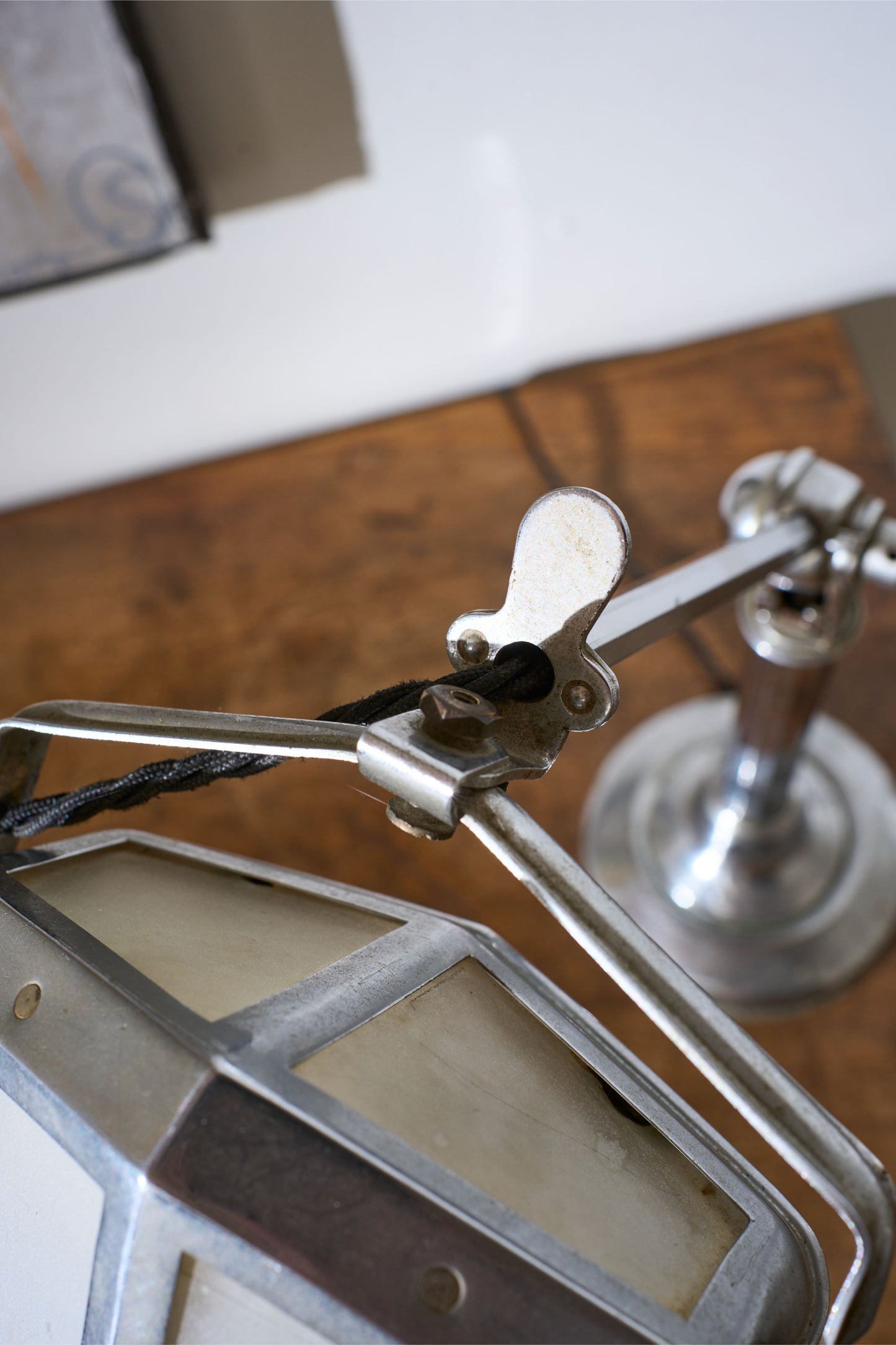 Art Deco Chrome desk lamp with frosted shade