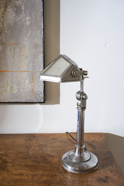 Art Deco Chrome desk lamp with frosted shade