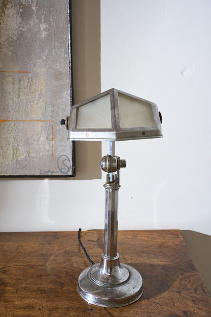 Art Deco Chrome desk lamp with frosted shade