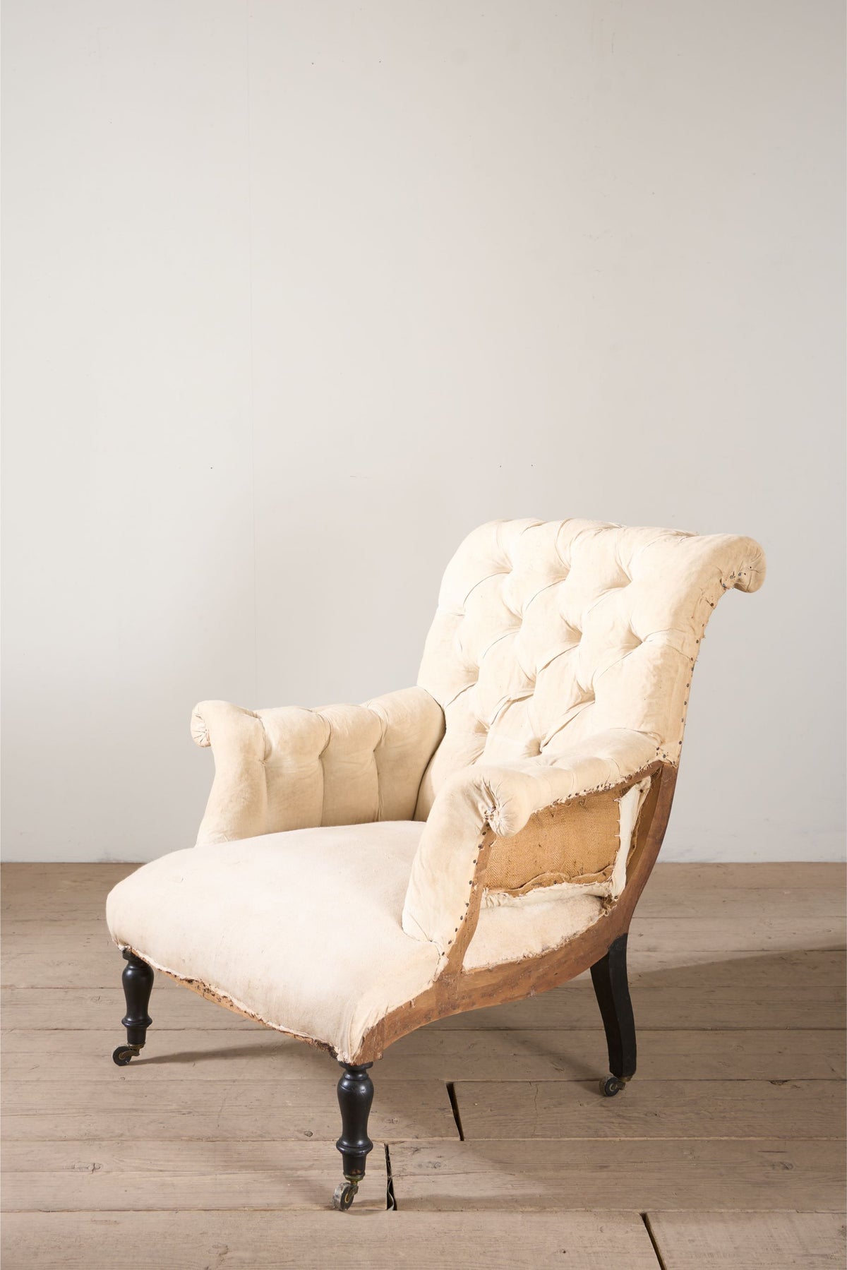 Napoleon III Buttoned scroll back armchair - TallBoy Interiors