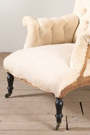 Napoleon III Buttoned scroll back armchair - TallBoy Interiors