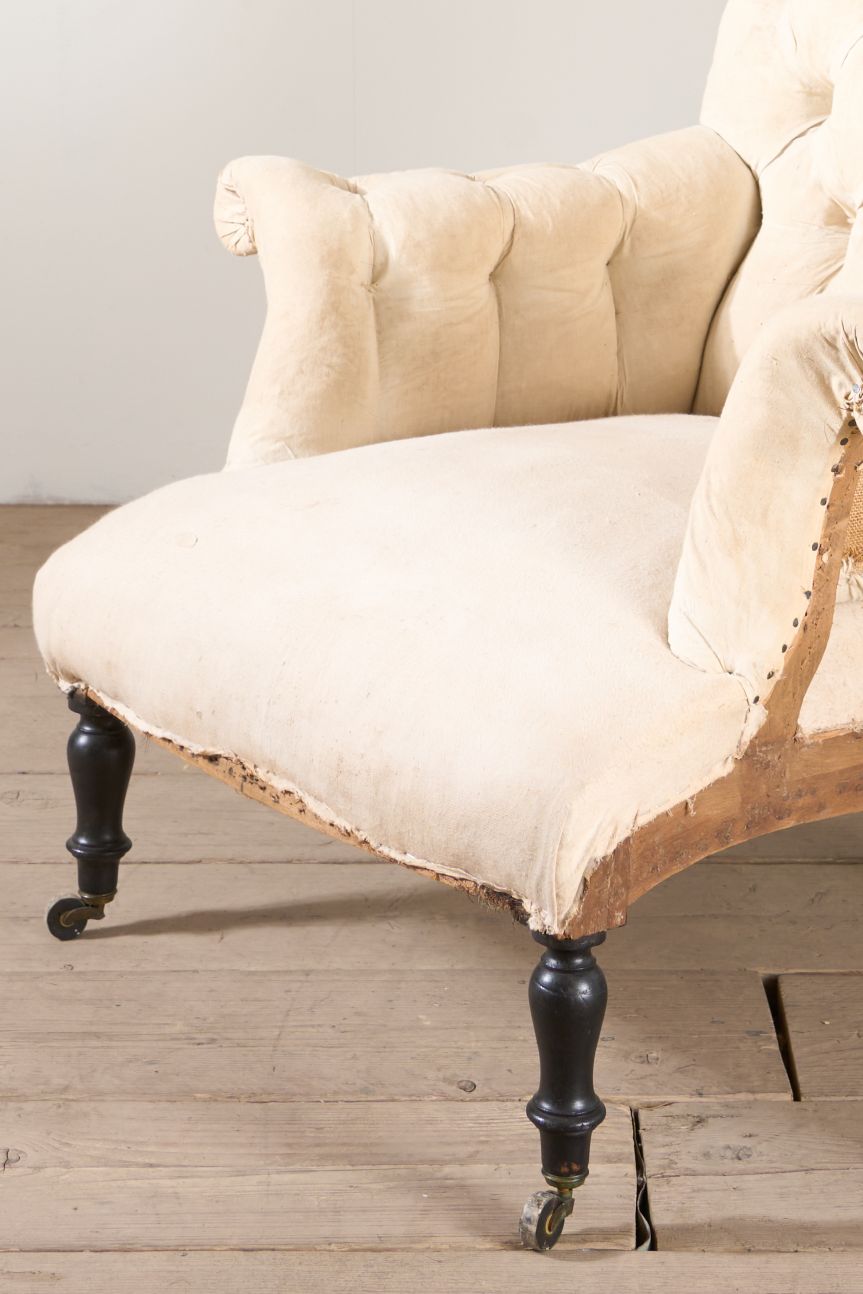 Napoleon III Buttoned scroll back armchair - TallBoy Interiors