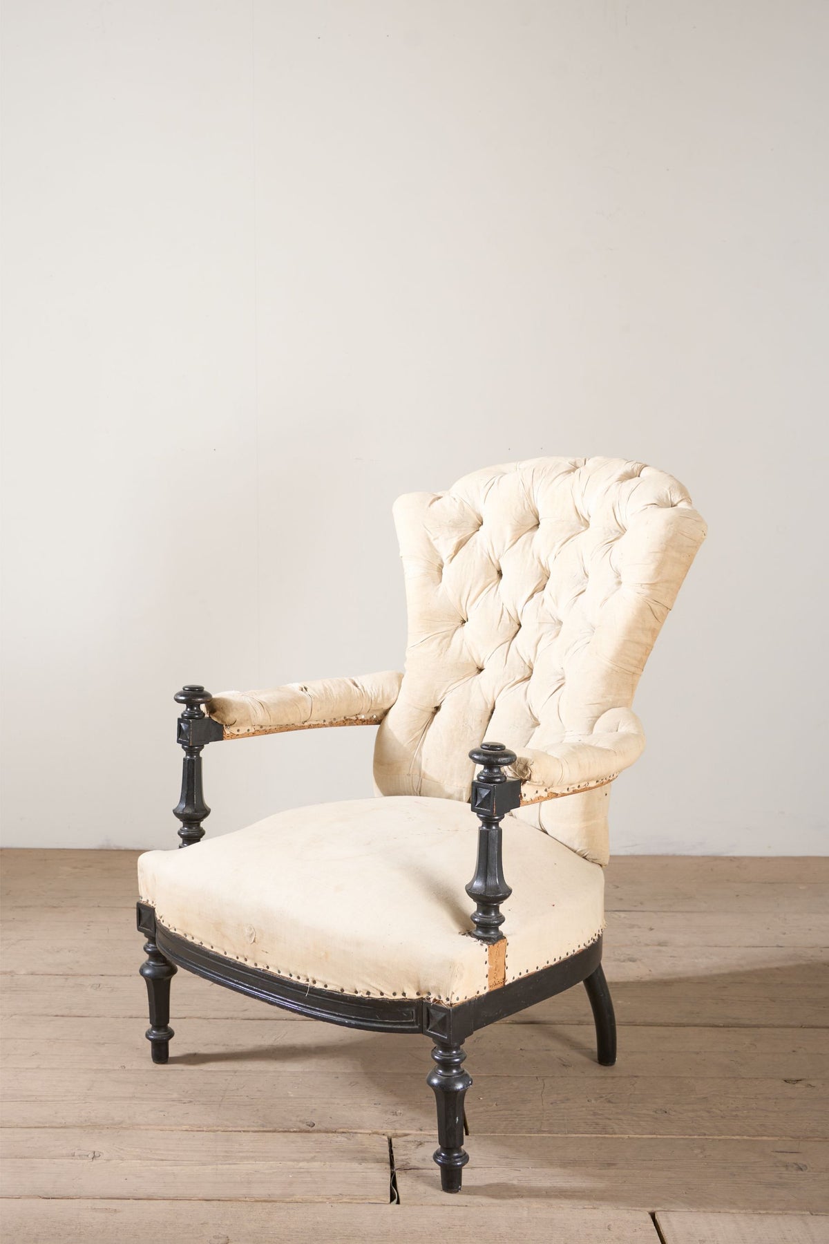 Napoleon III buttoned back open armchair - TallBoy Interiors