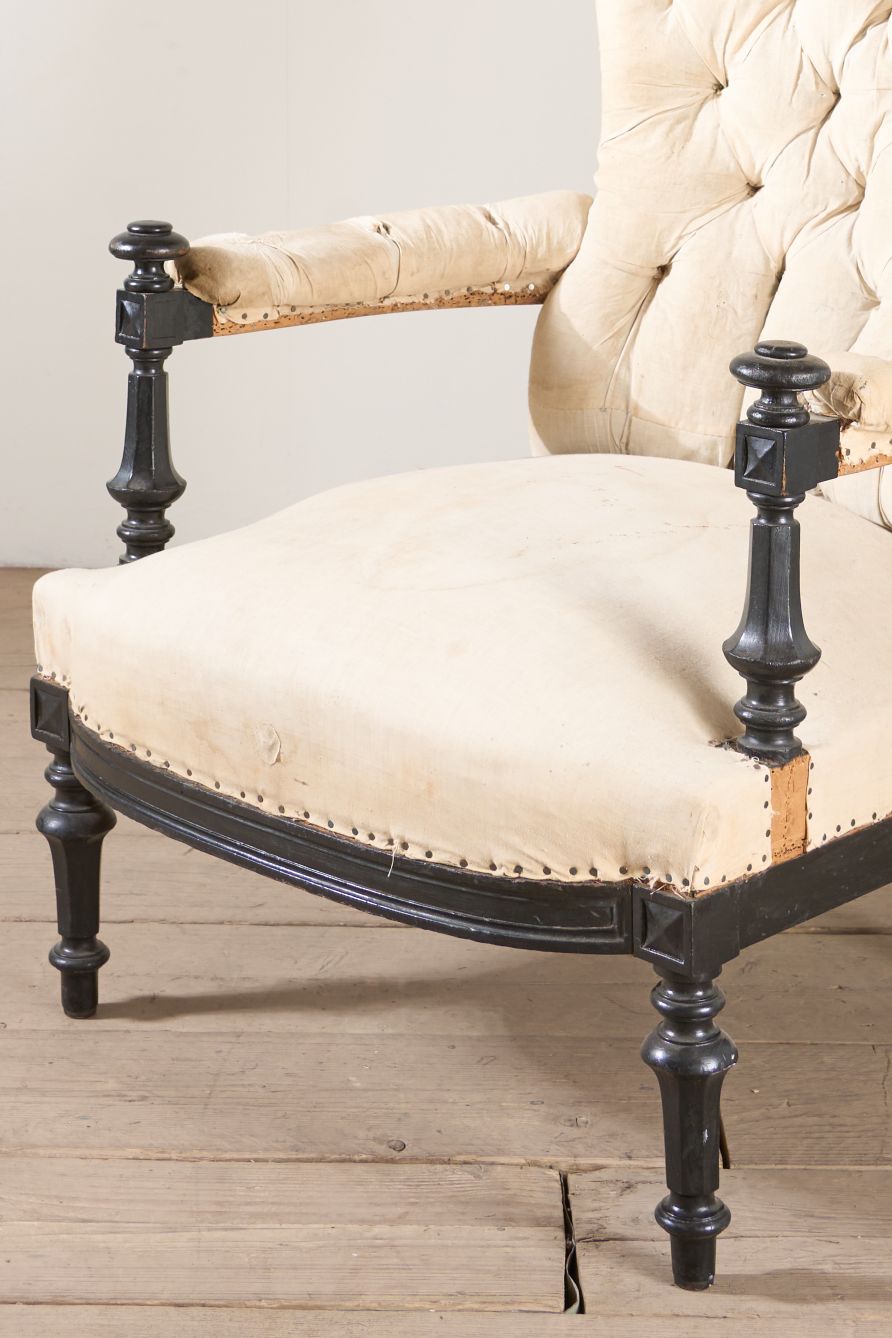 Napoleon III buttoned back open armchair - TallBoy Interiors