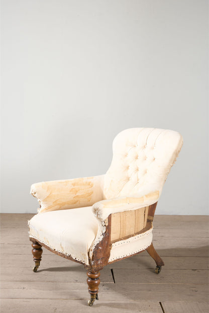 Early Victorian buttoned back country house armchair