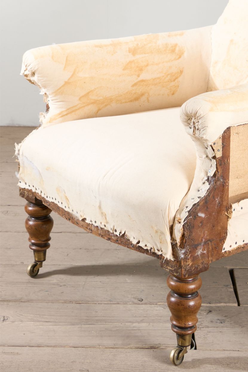 Early Victorian buttoned back country house armchair - TallBoy Interiors