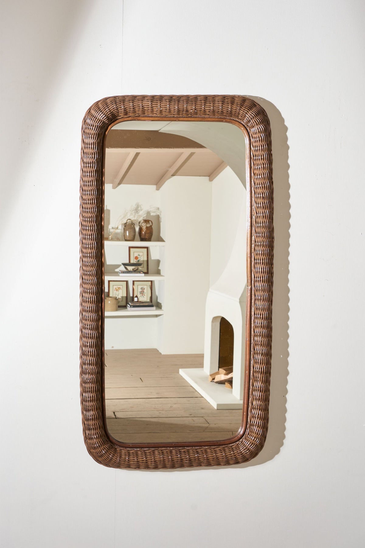 Large Vintage Italian Wicker wall mirror - Brown - TallBoy Interiors