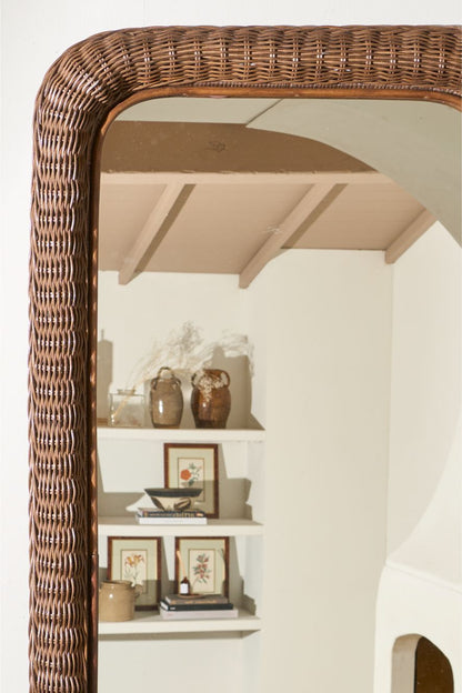 Large Vintage Italian Wicker wall mirror - Brown