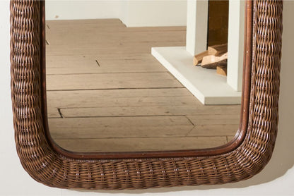 Large Vintage Italian Wicker wall mirror - Brown