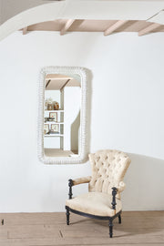 Large Vintage Italian wicker wall mirror - White - TallBoy Interiors