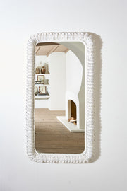Large Vintage Italian wicker wall mirror - White - TallBoy Interiors