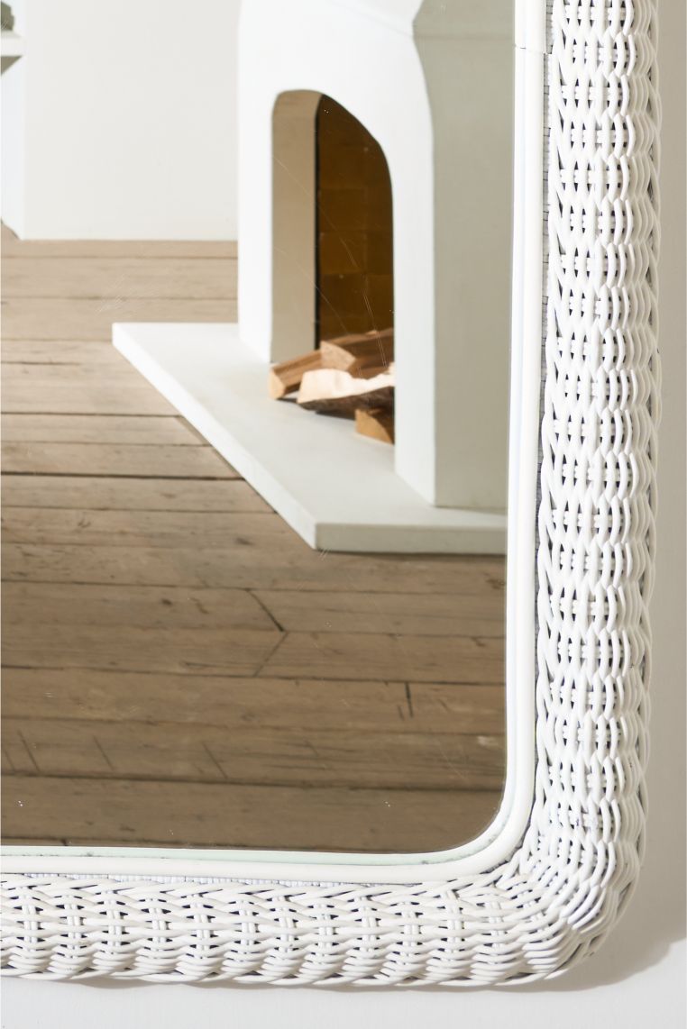 Large Vintage Italian wicker wall mirror - White