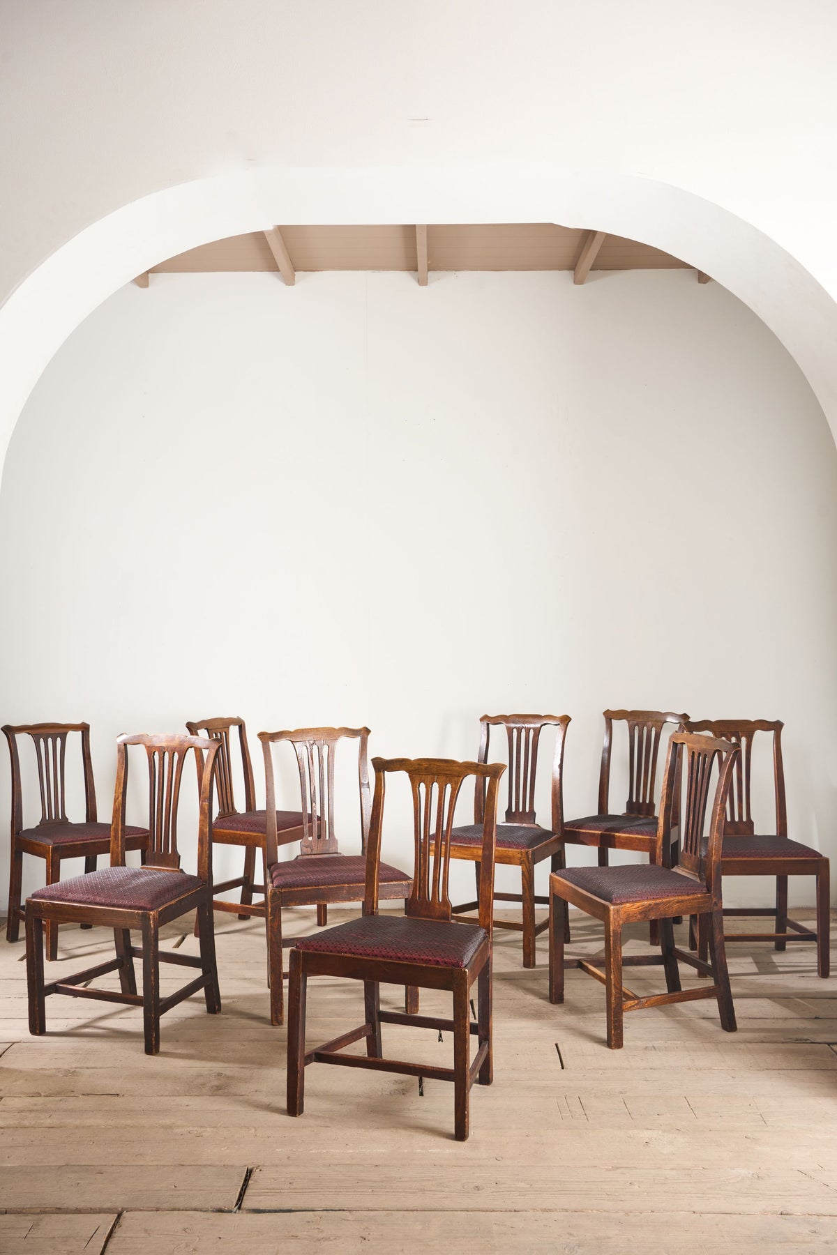 Set of 9 country dining chairs in Oak and Elm - TallBoy Interiors