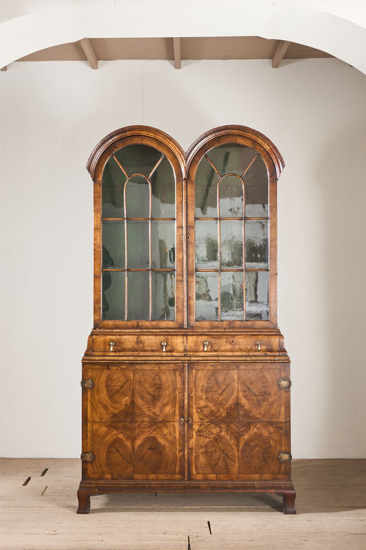 19th century George I style double arched walnut cabinet