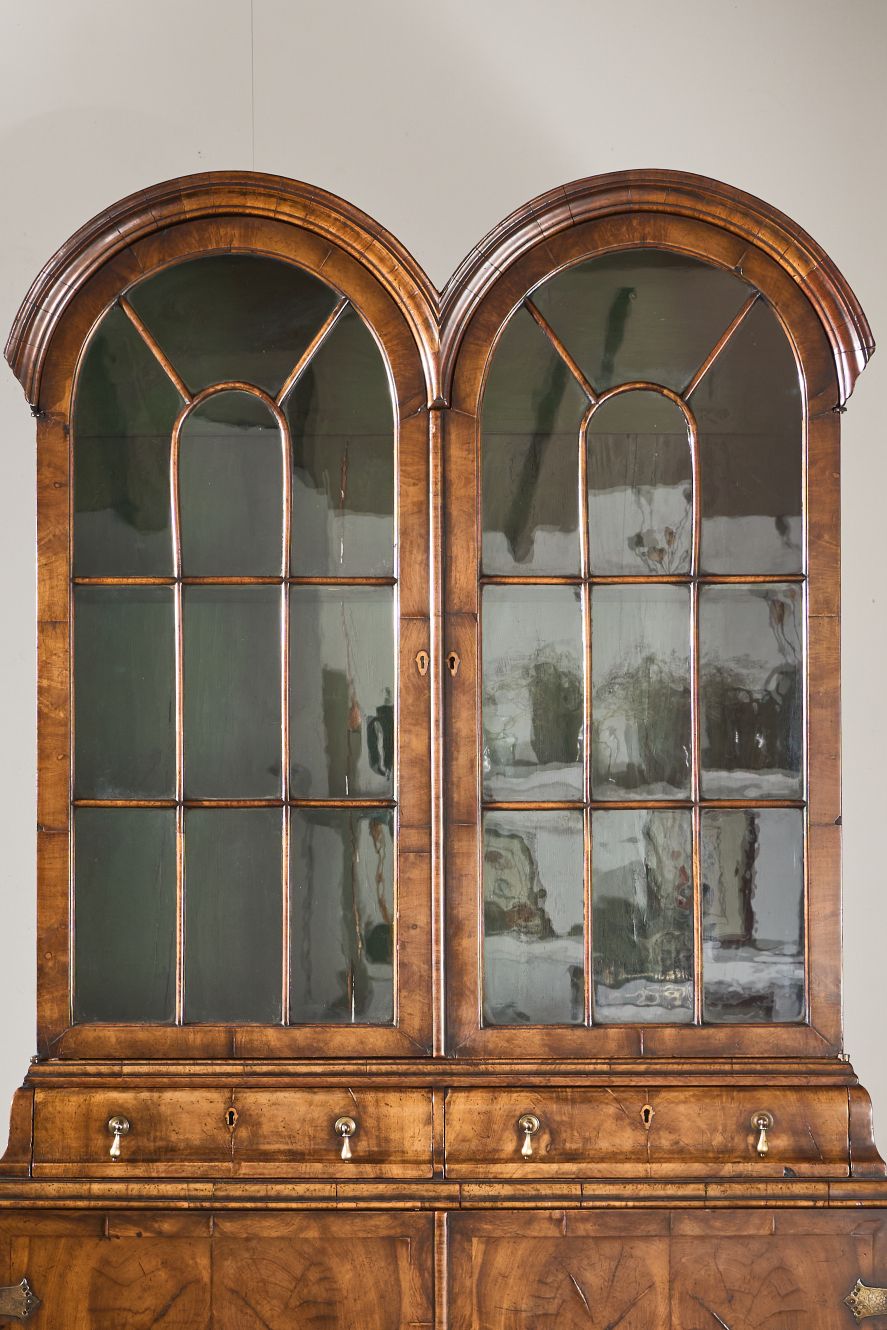 19th century George I style double arched walnut cabinet