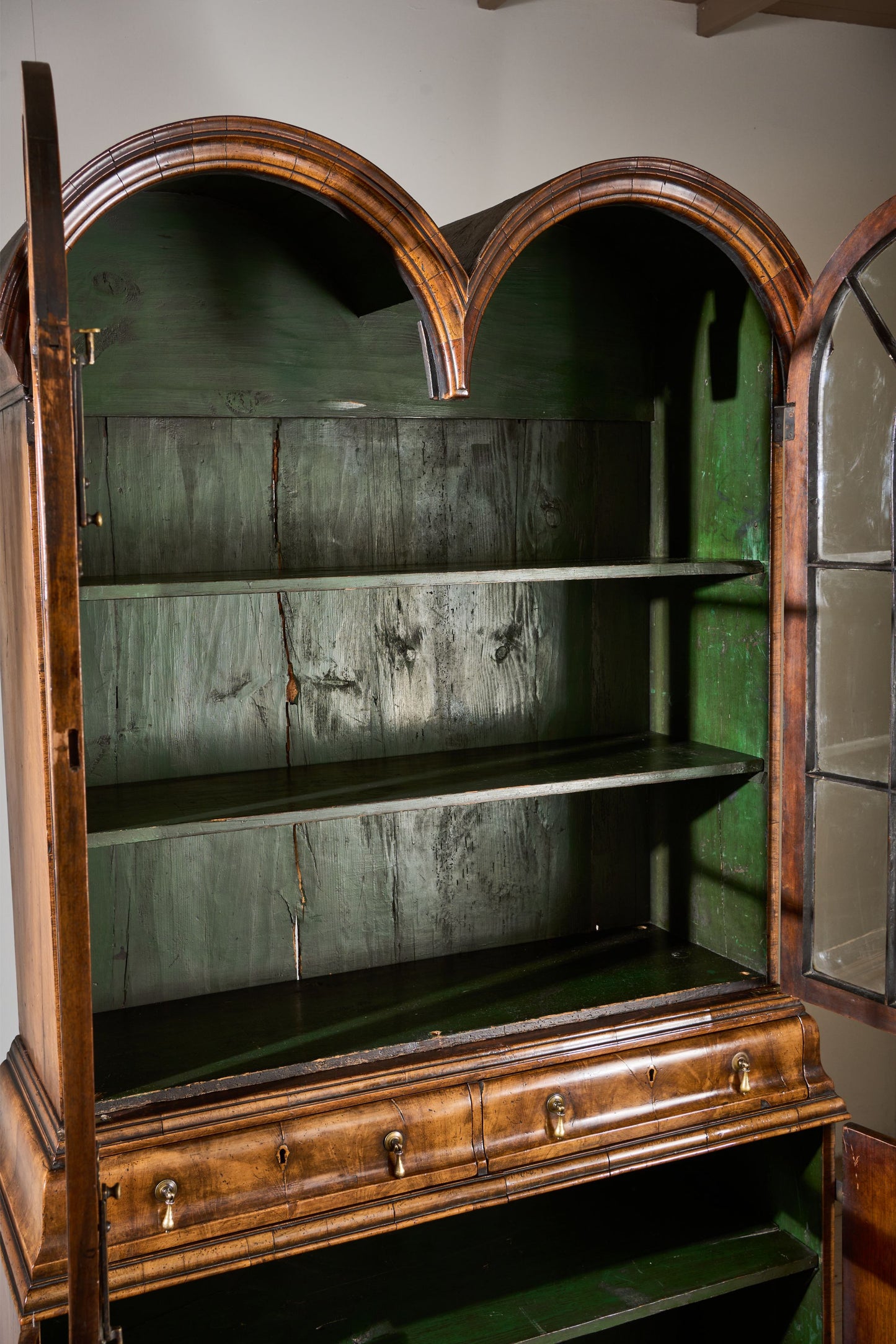 19th century George I style double arched walnut cabinet