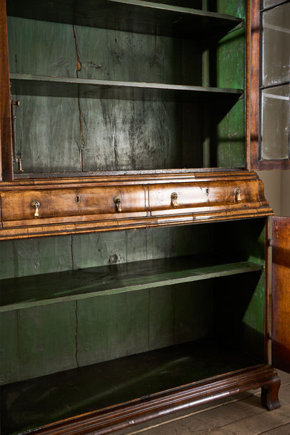 19th century George I style double arched walnut cabinet