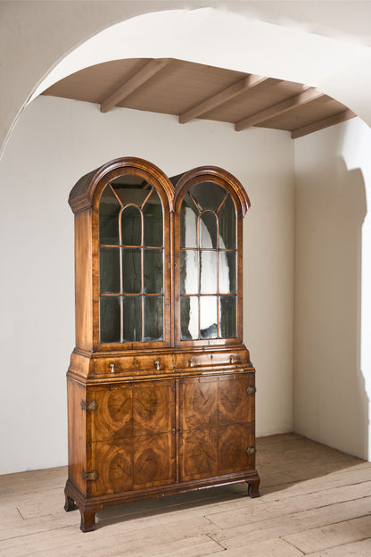 19th century George I style double arched walnut cabinet