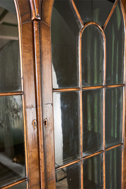 19th century George I style double arched walnut cabinet