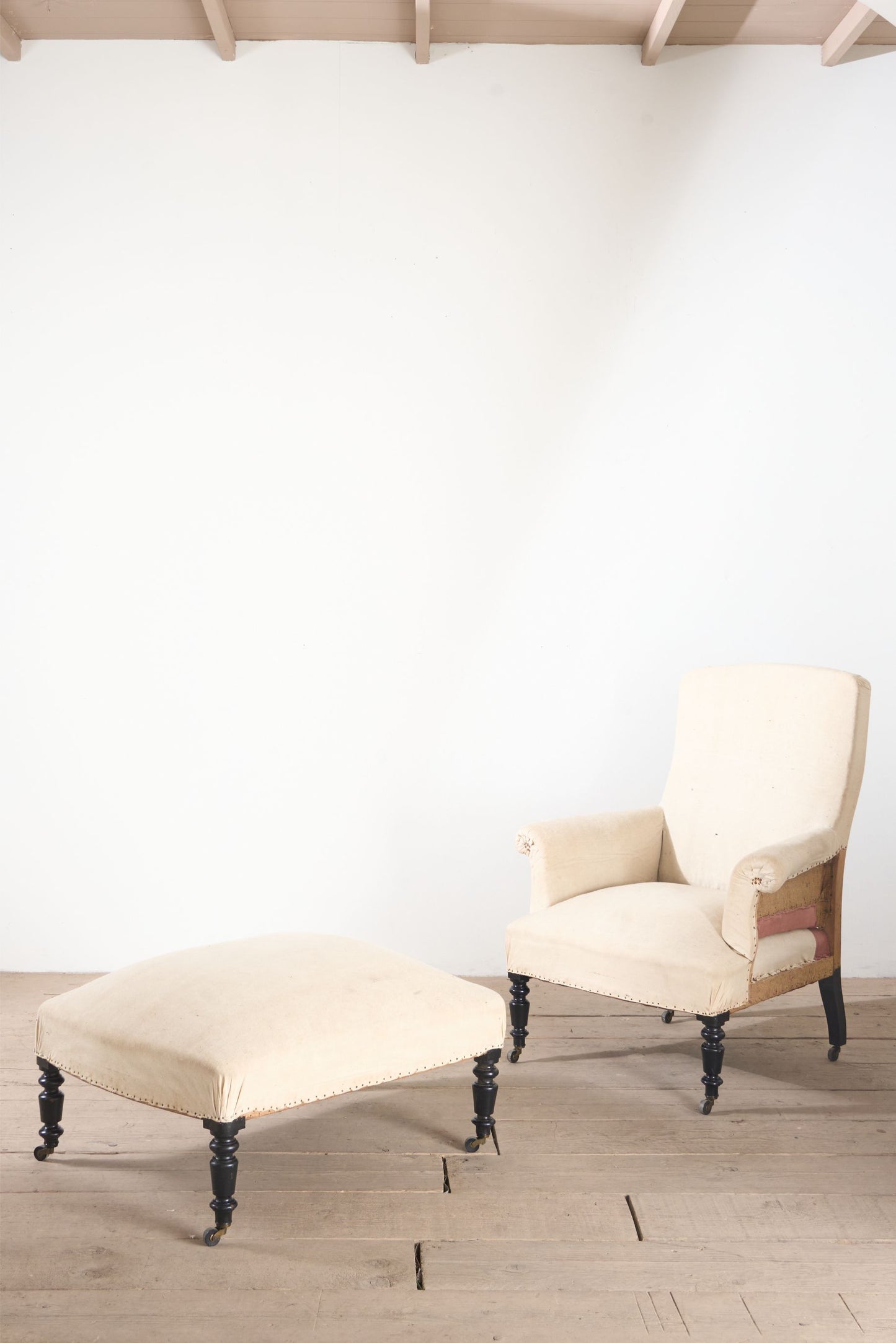 Napoleon III Square back armchair with matching footstool