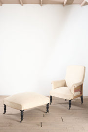 Napoleon III Square back armchair with matching footstool - TallBoy Interiors