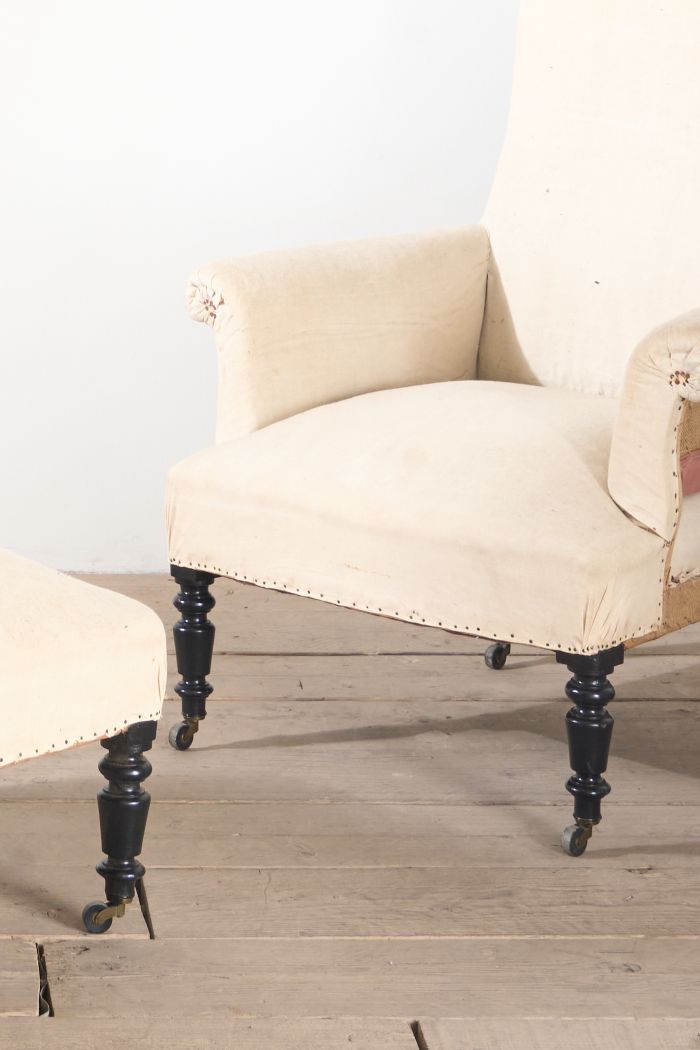 Napoleon III Square back armchair with matching footstool - TallBoy Interiors