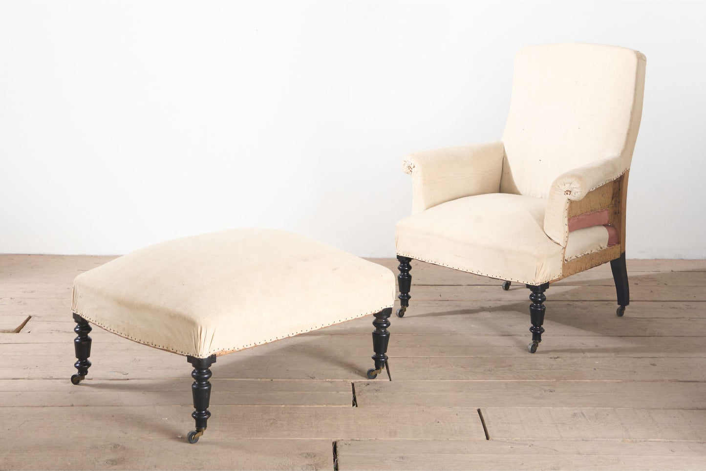 Napoleon III Square back armchair with matching footstool