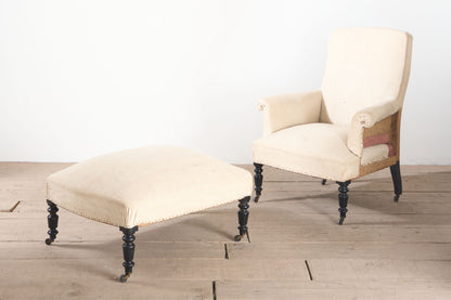 Napoleon III Square back armchair with matching footstool