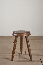 Mid century turned leg wooden stool side table - TallBoy Interiors