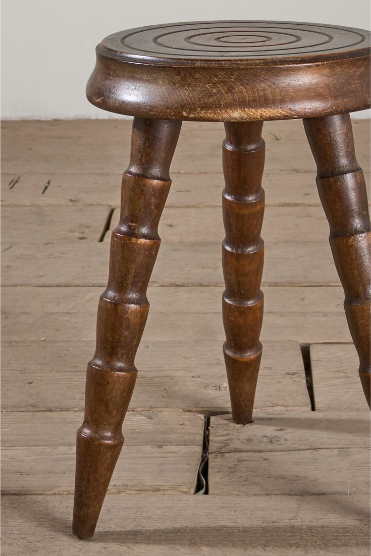 Mid century turned leg wooden stool side table