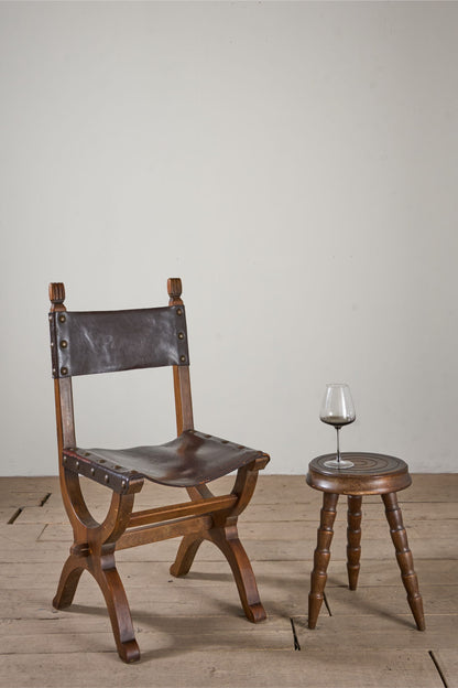 Mid century turned leg wooden stool side table