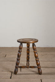 Mid century bobbin turned wooden stool side table - TallBoy Interiors