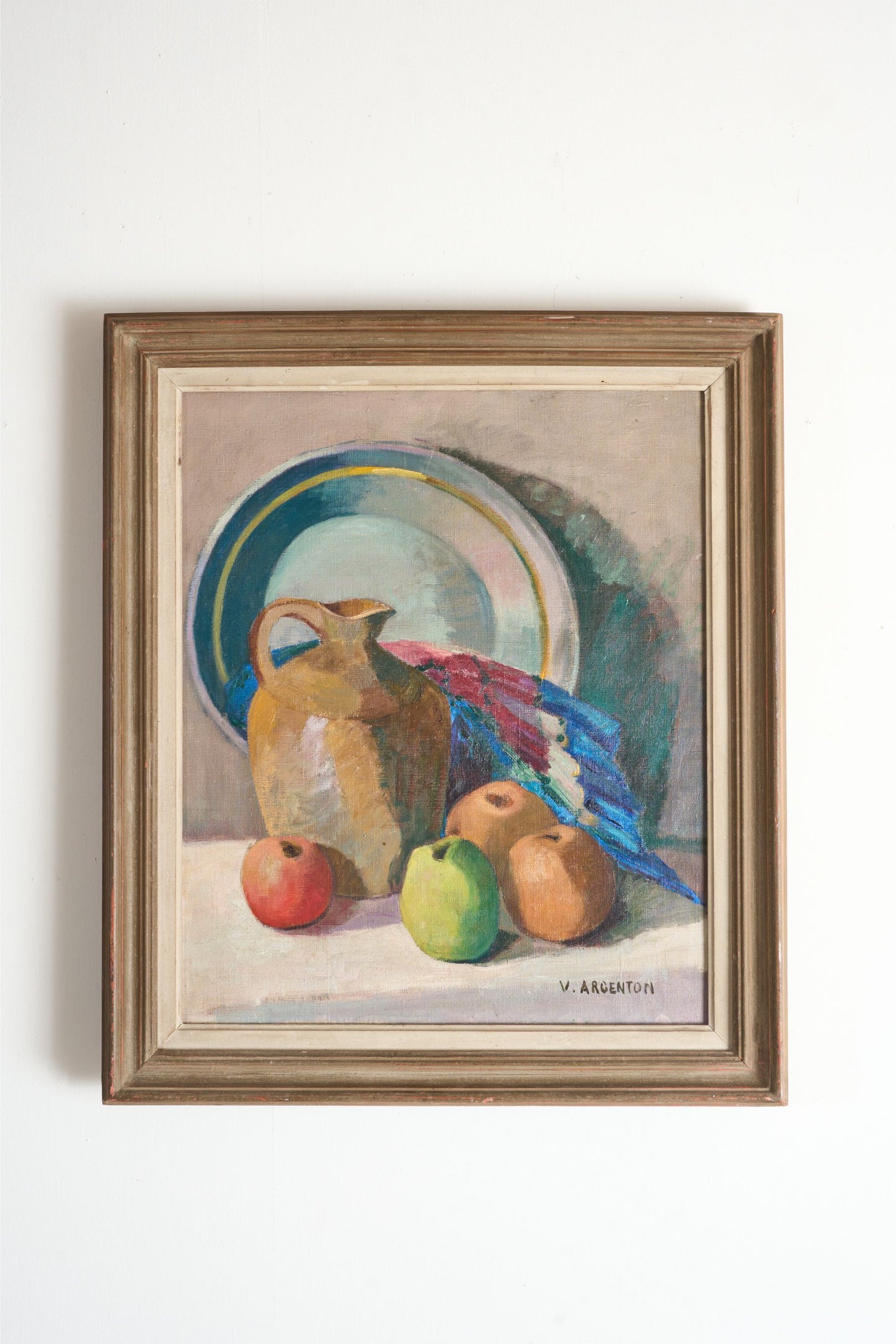 20th century oil on canvas still life painting by V Argenton