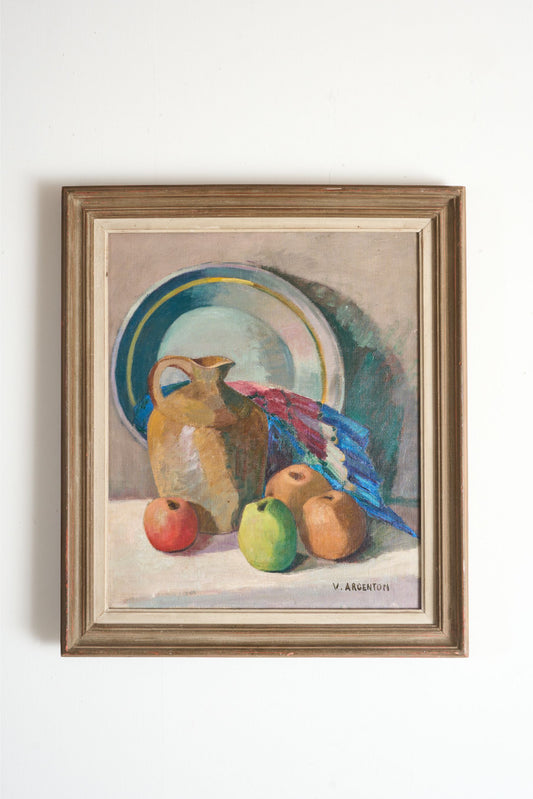 20th century oil on canvas still life painting by V Argenton