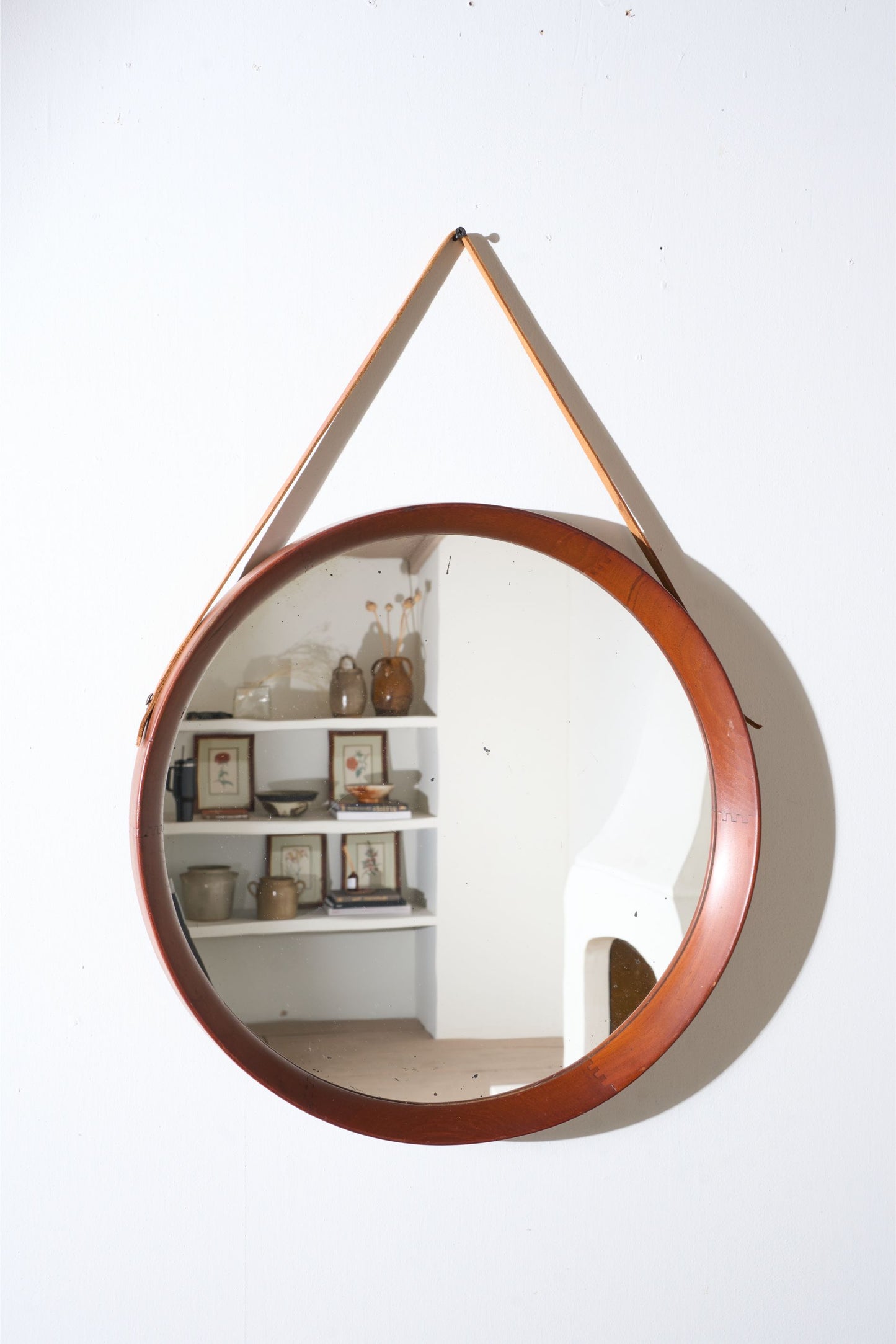 Mid 20th Century solid teak circular wall mirror