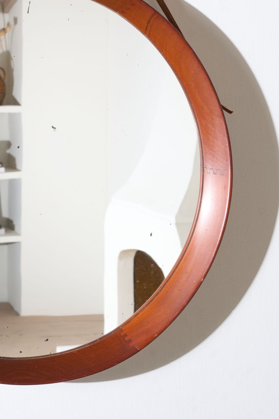 Mid 20th Century solid teak circular wall mirror