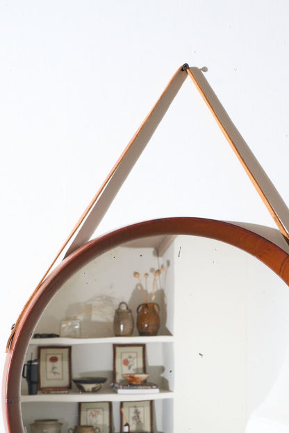 Mid 20th Century solid teak circular wall mirror