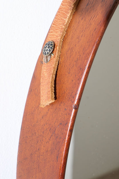 Mid 20th Century solid teak circular wall mirror