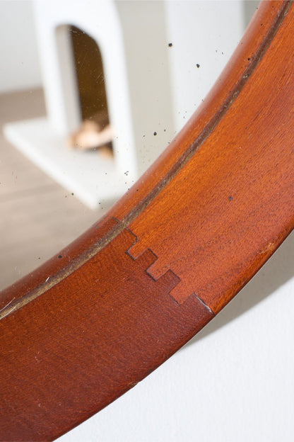 Mid 20th Century solid teak circular wall mirror