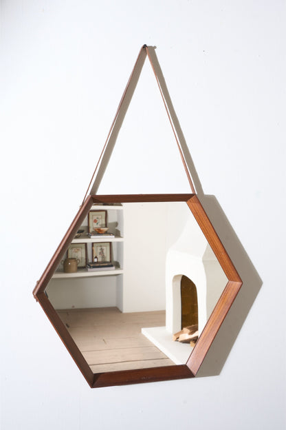 Mid 20th century solid teak Hexagonal mirror - No1