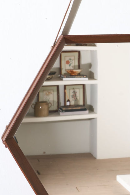 Mid 20th century solid teak Hexagonal mirror - No1