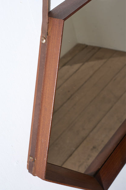 Mid 20th century solid teak Hexagonal mirror - No1