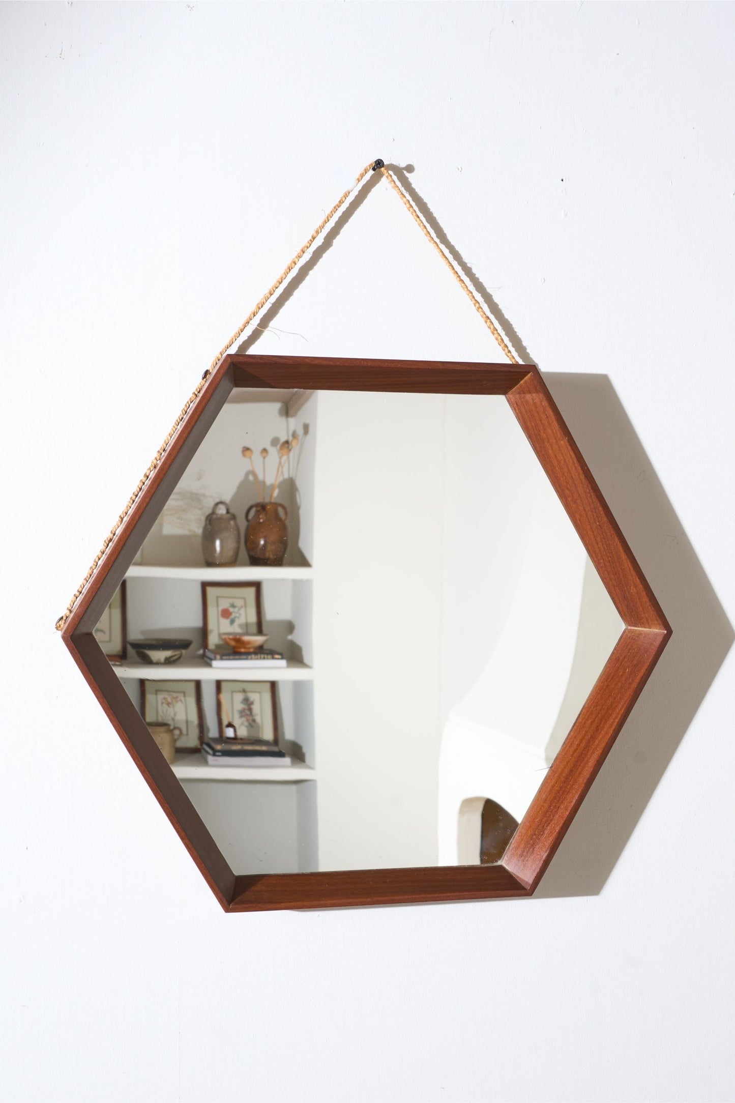Mid 20th century Solid teak Hexagonal mirror - No2