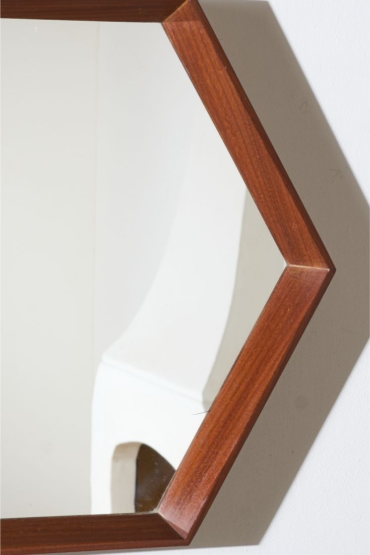Mid 20th century Solid teak Hexagonal mirror - No2 - TallBoy Interiors