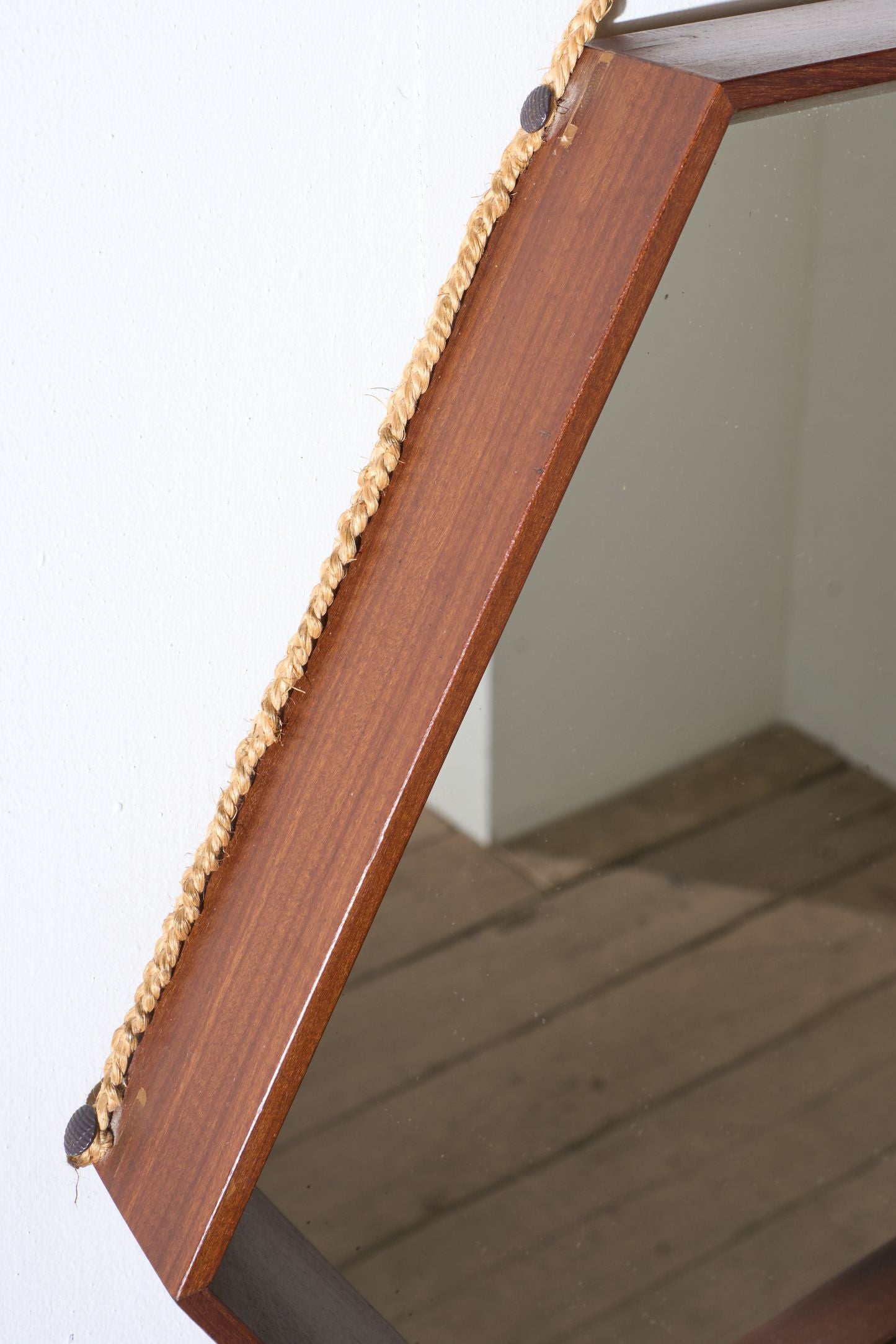 Mid 20th century Solid teak Hexagonal mirror - No2