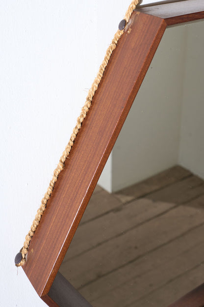 Mid 20th century Solid teak Hexagonal mirror - No2